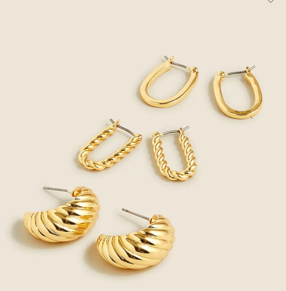 J.crew sculptural gold earrings set of three
